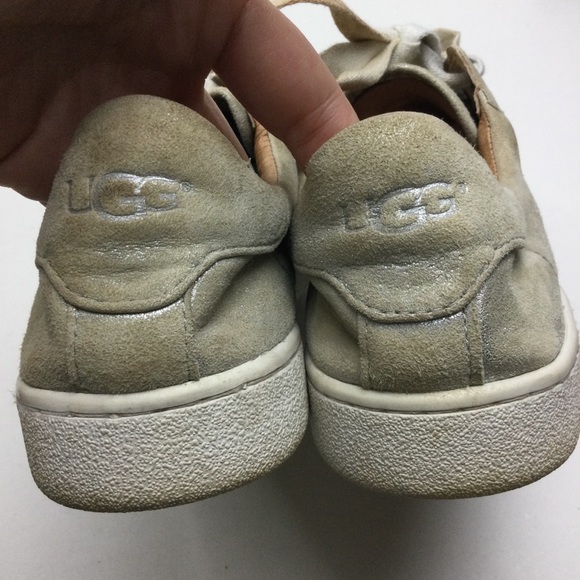 Ugg Milo Stardust Silver Metallic Suede Lace-Up Trainer Sneakers Size 9 - Picture 4 of 11